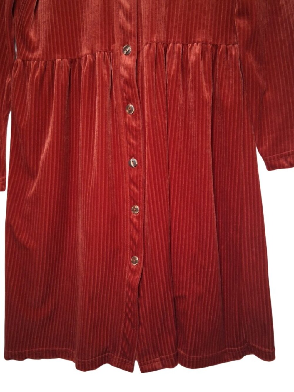 Vintage Hanes Signature Collection Dress Small Rust Ribbed Velour Button Earthy - Picture 9 of 11